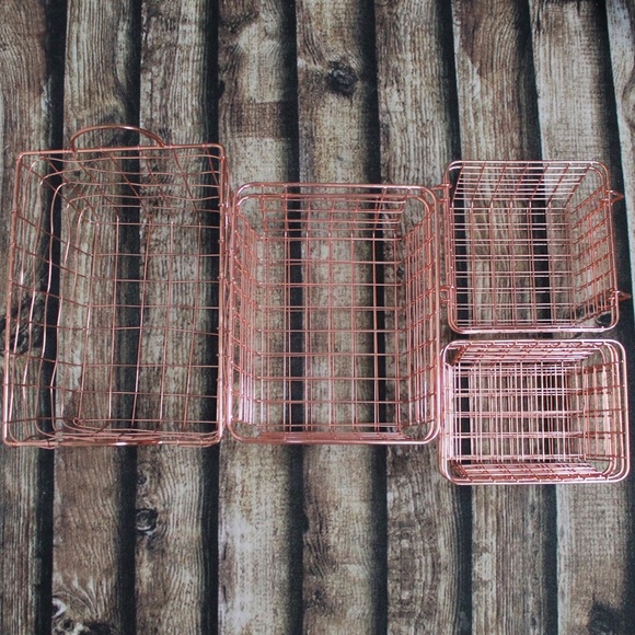 Other - Set Of 9 Rose Gold Wire Baskets Various Sizes